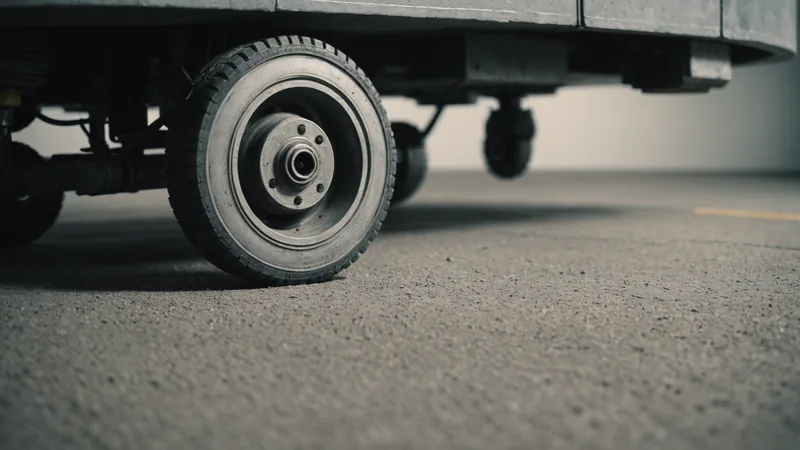 Close-up of robot wheel base showing floor-contact pressure sensor array
