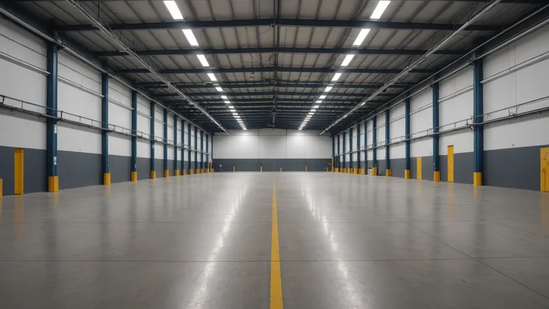 Logistics aisle with robot and workers operating without safety cage barriers